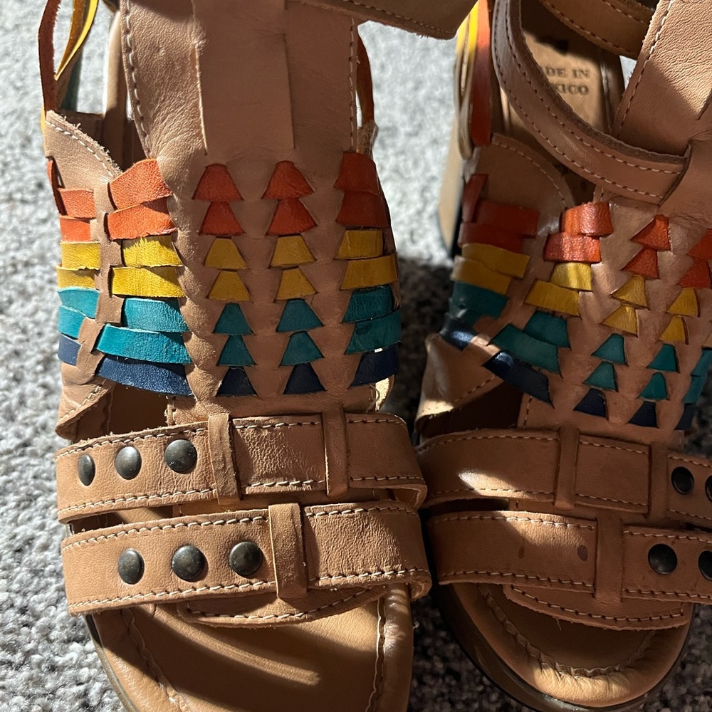 Mexican Huarache Colorful Leather Strappy Heels Sandals Women’s 9 Mexico 26 - Picture 7 of 13
